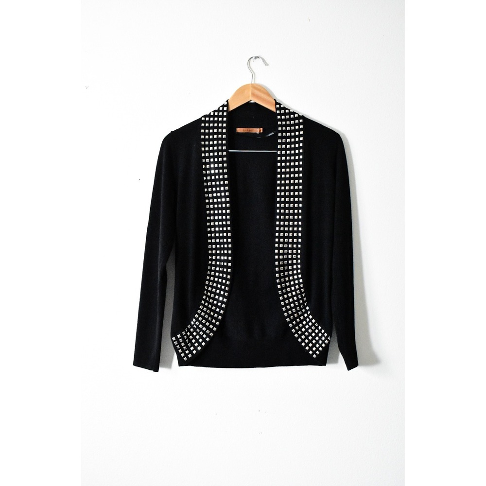 Belldini Cardigan Women Medium Black Modern Studded Open Front Shawl Collar